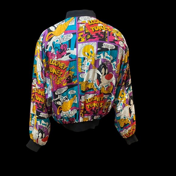 Looney Tunes RARE Vintage Silk Jacket Warner Bros 1992 Sz M - Picture 2 of 7